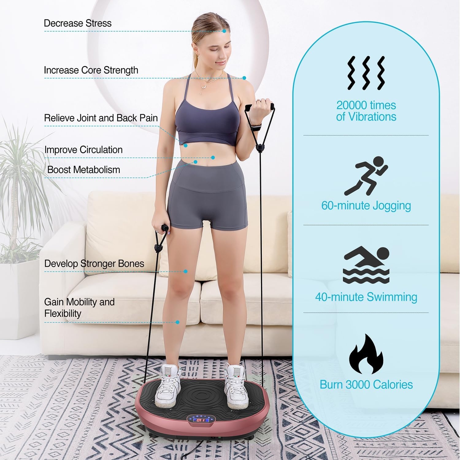 image:imageVibration Plate Exercise Machine Whole Body Workout Music Vibrate Fitness Platform Lymphatic Drainage Machine for Weight Loss Shaping Toning Wellness Home Gyms WorkoutBOATPINK