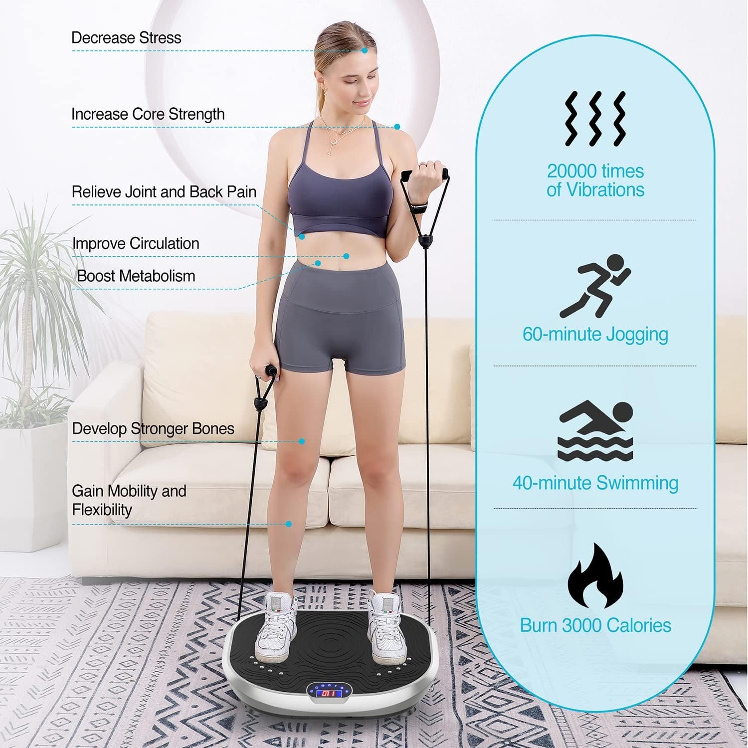 image:imageVibration Plate Exercise Machine Whole Body Workout Music Vibrate Fitness Platform Lymphatic Drainage Machine for Weight Loss Shaping Toning Wellness Home Gyms WorkoutBOATSILVER