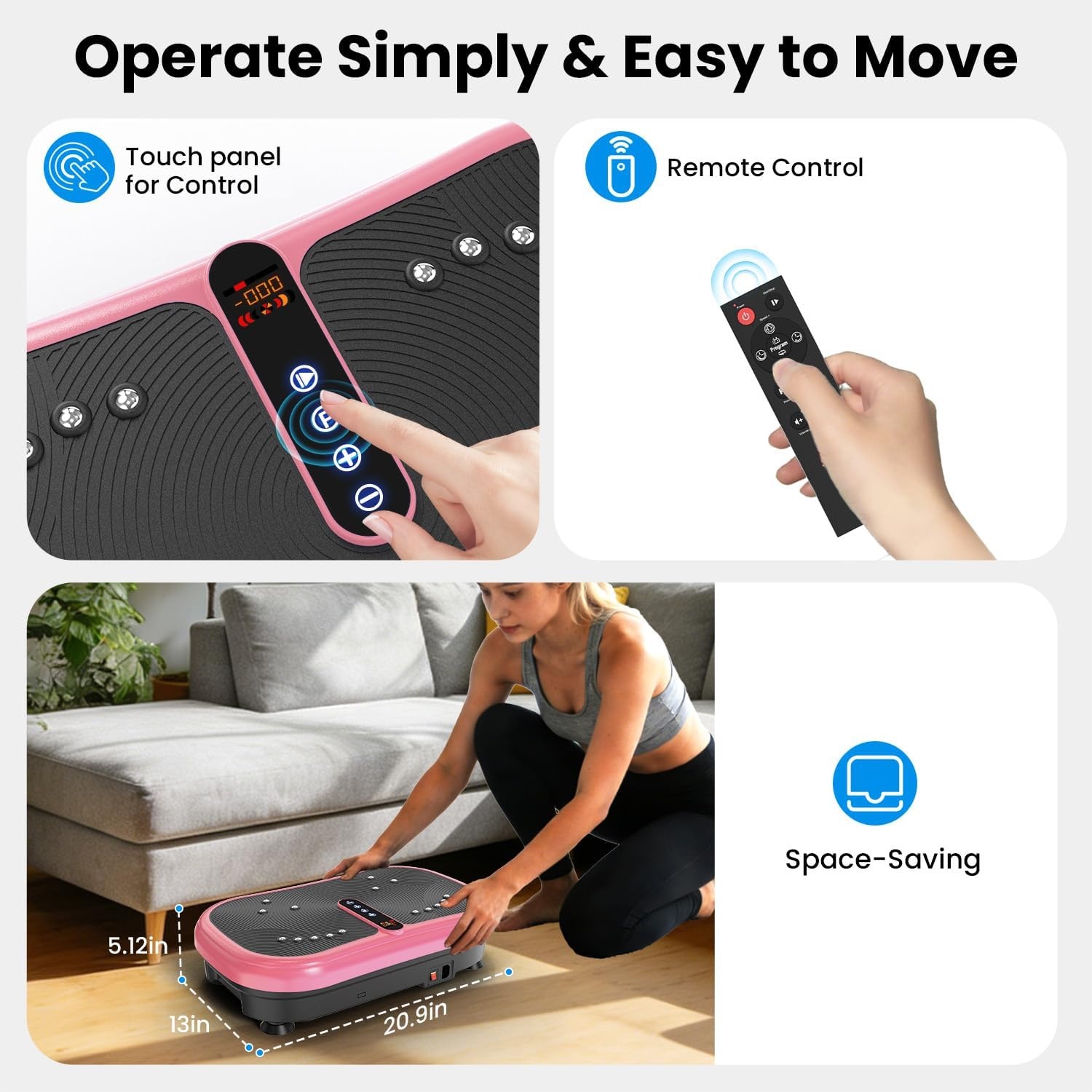 image:imageVibration Plate Fitness Platform Exercise Machine Vibrating Shaking Full Body Shaker Workout Vibrate Stand Shake Board Sport for Weight Loss Fat Burner for Gym Home OfficeROUNDPINK