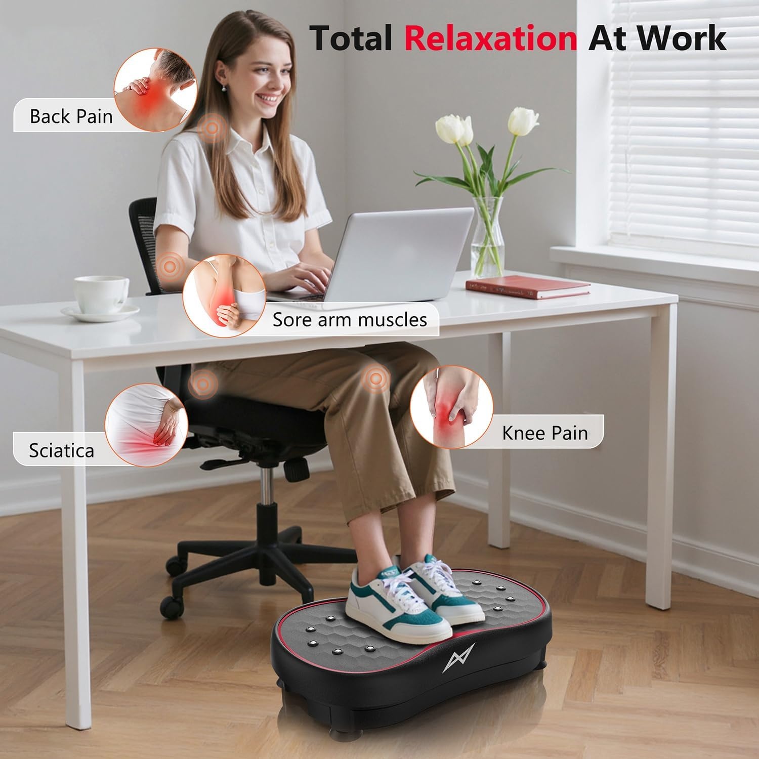 image:imageVibration Plate Fitness Platform Exercise Machine Vibrating Shaking Full Body Shaker Workout Vibrate Stand Shake Board Sport for Weight Loss Fat Burner for Gym Home OfficeROUNDBLACK
