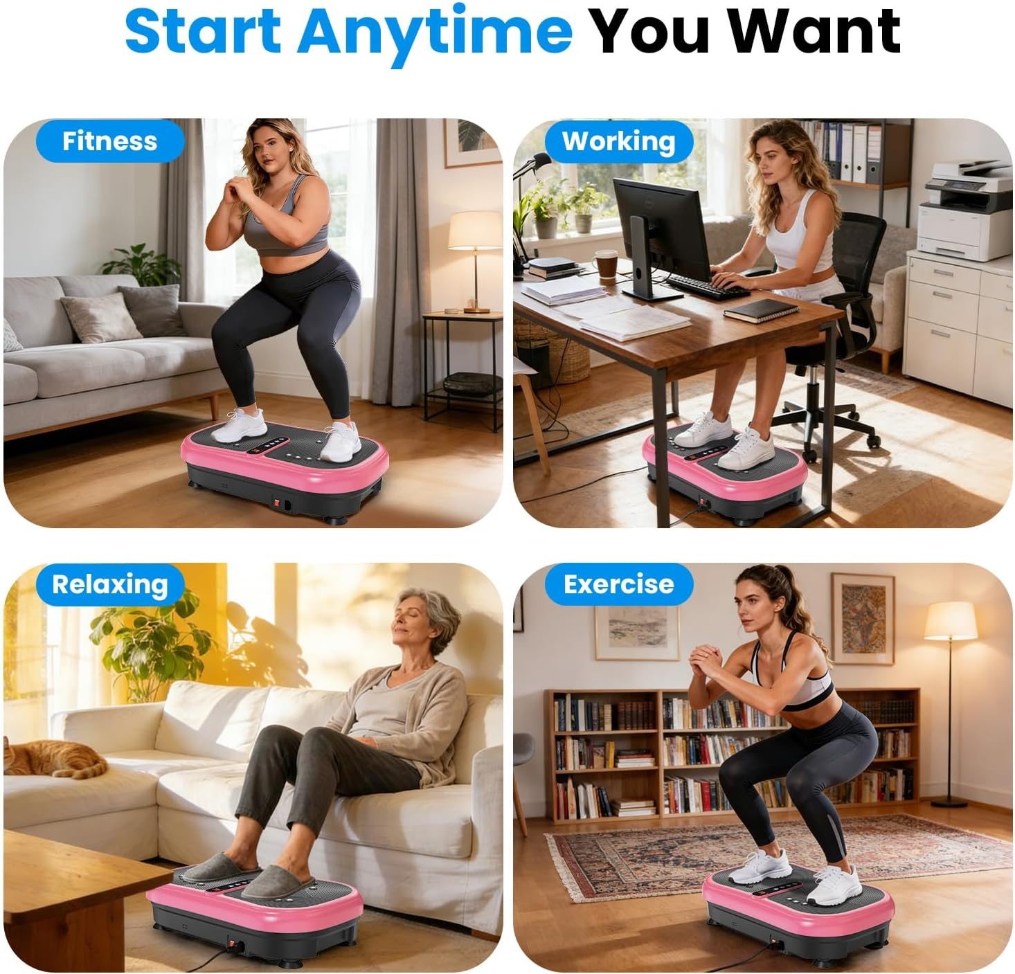image:imageVibration Plate Fitness Platform Exercise Machine Vibrating Shaking Full Body Shaker Workout Vibrate Stand Shake Board Sport for Weight Loss Fat Burner for Gym Home OfficeROUNDPINK