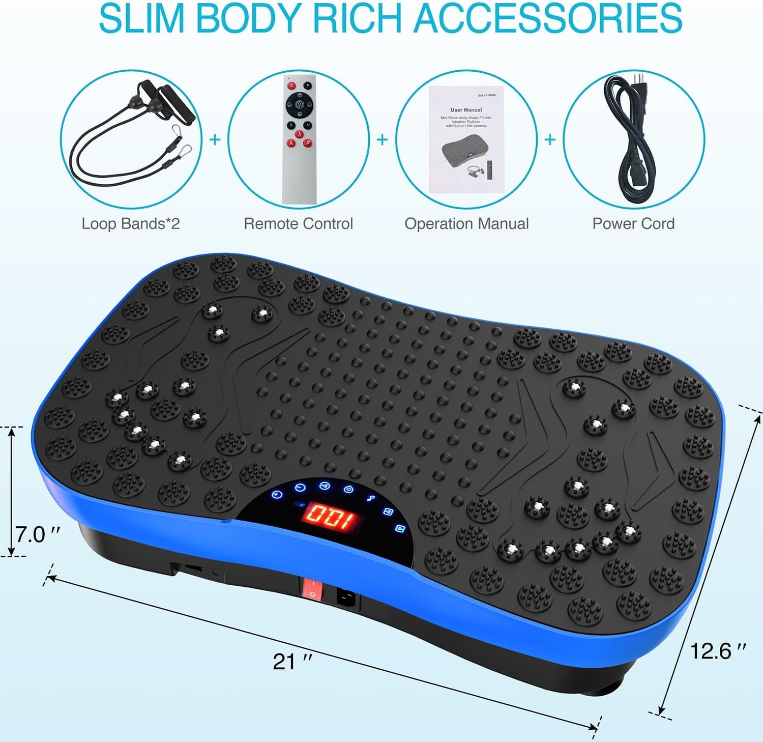 image:imageVibration Plate Fitness Platform Exercise Machine Vibrating Shaking Full Body Shaker Workout Vibrate Stand Shake Board Sport for Weight Loss Fat Burner for Gym Home OfficeMASSAGEBLUE