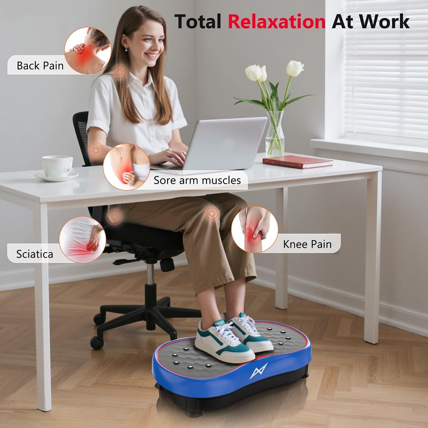 image:imageVibration Plate Fitness Platform Exercise Machine Vibrating Shaking Full Body Shaker Workout Vibrate Stand Shake Board Sport for Weight Loss Fat Burner for Gym Home OfficeBASICBLUE