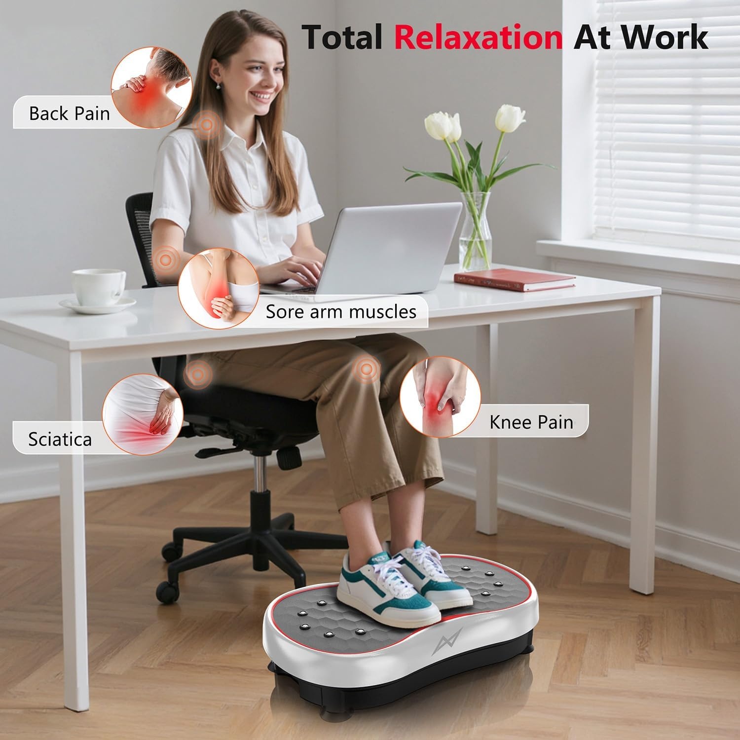 image:imageVibration Plate Fitness Platform Exercise Machine Vibrating Shaking Full Body Shaker Workout Vibrate Stand Shake Board Sport for Weight Loss Fat Burner for Gym Home OfficeROUNDSILVER