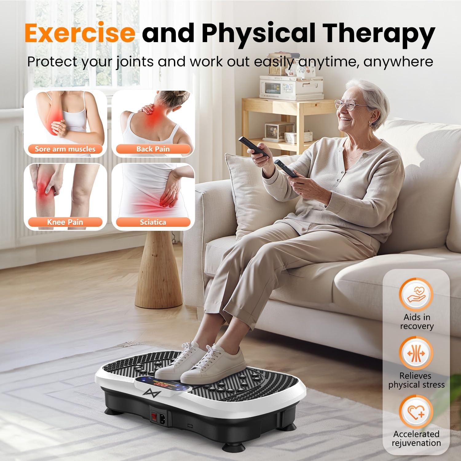 image:imageVibration Plate Fitness Platform Exercise Machine Vibrating Shaking Full Body Shaker Workout Vibrate Stand Shake Board Sport for Weight Loss Fat Burner for Gym Home OfficeBTPROWHITE