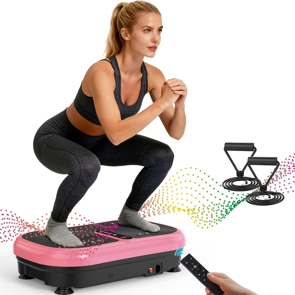 image:imageVibration Plate Fitness Platform Exercise Machine Vibrating Shaking Full Body Shaker Workout Vibrate Stand Shake Board Sport for Weight Loss Fat Burner for Gym Home OfficeROUNDPINK
